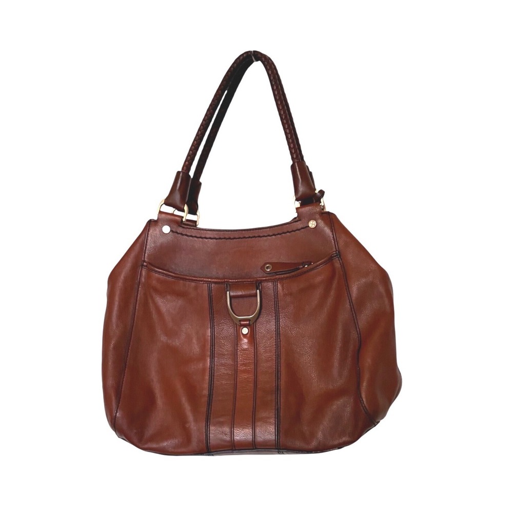 Cole Haan Brown Pebbled Leather Hobo Bag Braided Straps Gold Hardware Large